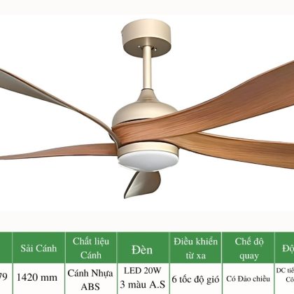 Quạt trần kèm đèn 5 cánh bx-579